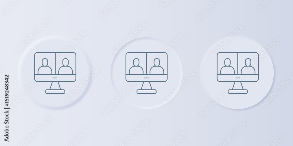 Poster grey video chat conference icon isolated on grey background. computer with video chat interface acti