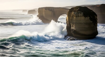 Dynamic Ocean Archway: Powerful Waves and Coastal Rock Formations

