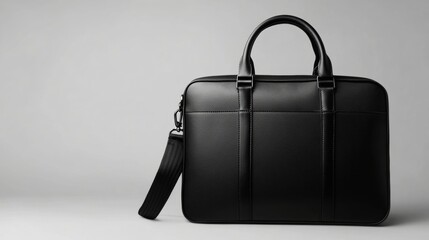 A sleek black laptop bag with minimalist design resting on a solid white background matte finish subtle texture clean lines ideal for professionals modern tech-friendly style