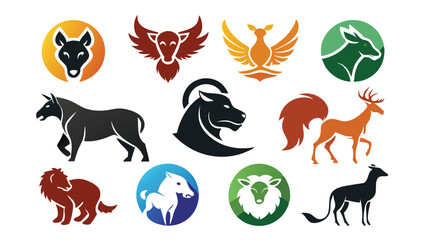 Obraz premium Collection of Animal and Mythical Creature Logos in Various Colors and Styles