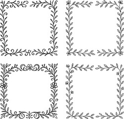 Decorative vintage floral vector frames set with ornate black swirls and leaves