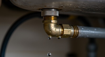 Stream of water leaking from damaged pipe. Broken plumbing system requiring repair. Plumbing problem, water dropping