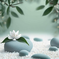 
High-End Tea Leaves with Dew and White Sand Background