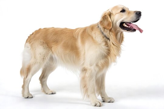 Golden retriever is standing on a white background