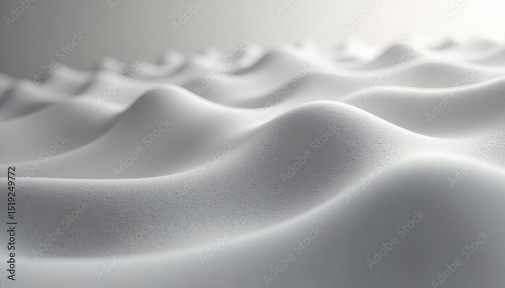 Poster abstract rendering of smooth, undulating white waves with soft textures and shadows