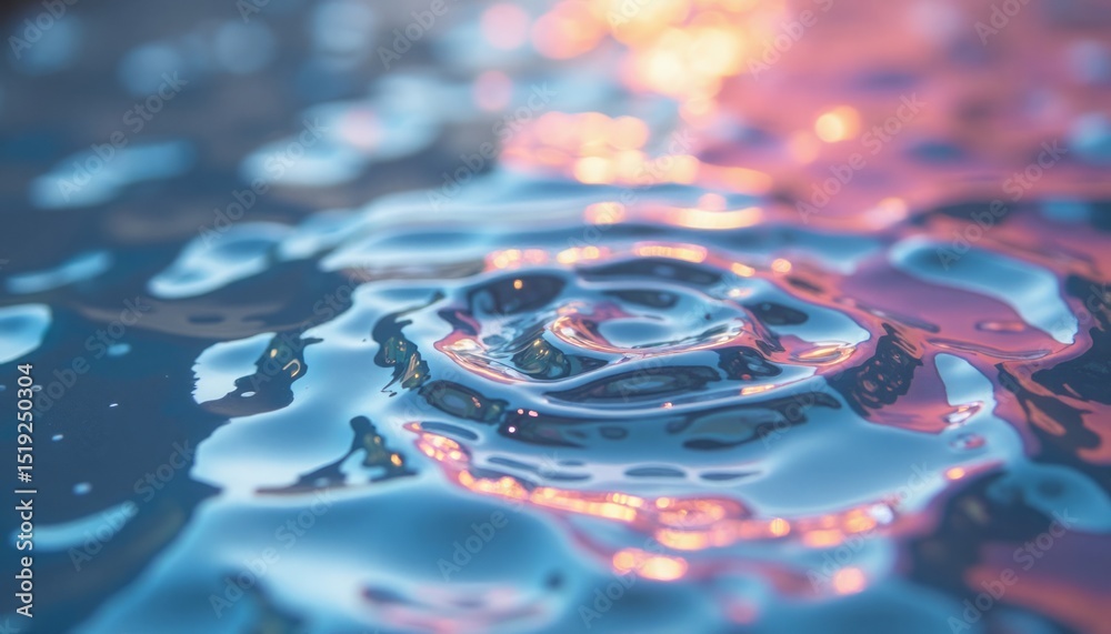 Poster close-up view of water surface with reflections and ripples creating abstract patterns