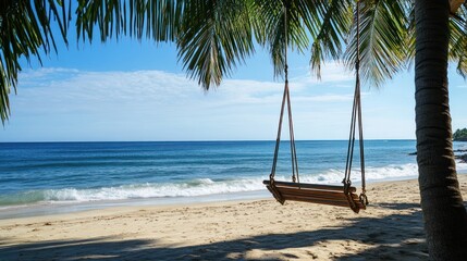 Tranquil Beach Swing Under Palm Trees
