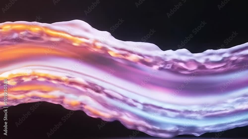 Poster 抽象的な波状のテクスチャ背景 ピンク 紫と金の流動的な形状と色のグラデーションが施されたダイナミックなアートワーク