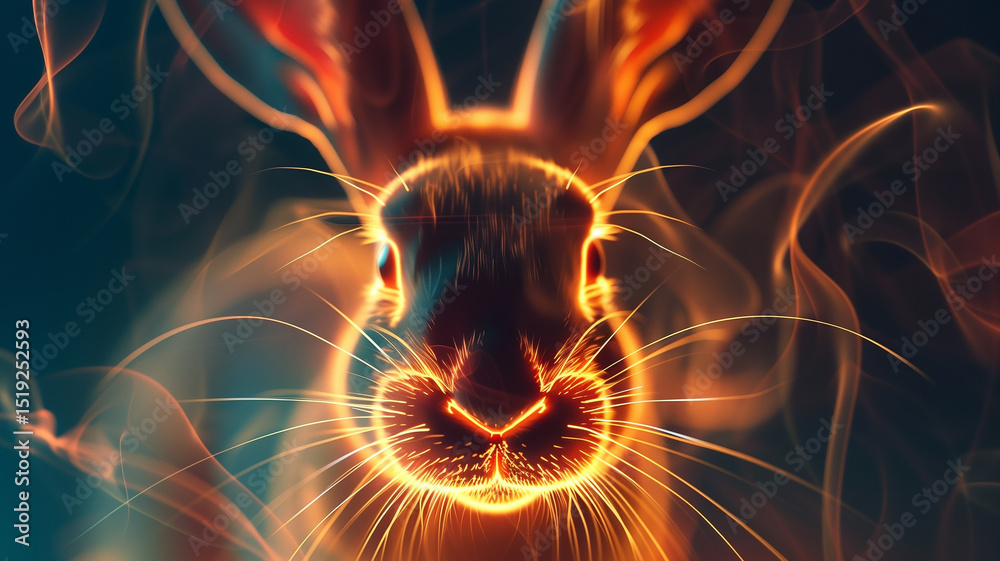Poster This translucent digital rabbit floats and glows softly, creating a modern, ambient atmosphere.