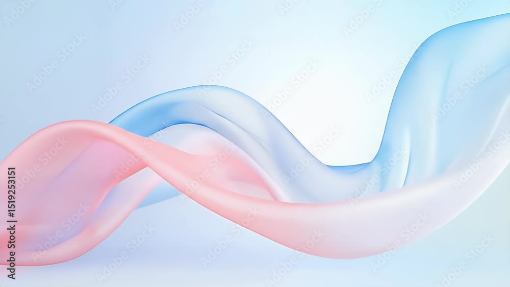 Aufkleber パステルピンクと青色の柔らかい布の波状の抽象的な背景 優雅で滑らかな流れのデザインと装飾的なパターンが特徴