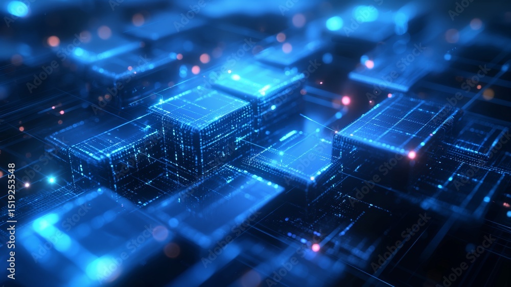 Poster advanced ai cloud storage technology visualized with illuminated data blocks