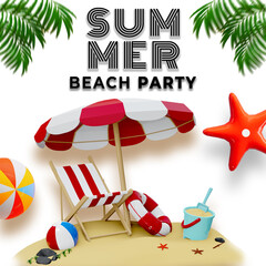 summer beach party poster design digital illustration