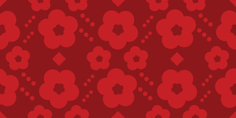 Happy Chinese new year pattern seamless vector. Wallpaper with chinese flower pattern on red background. Modern luxury oriental illustration for cover, banner, website, decor.