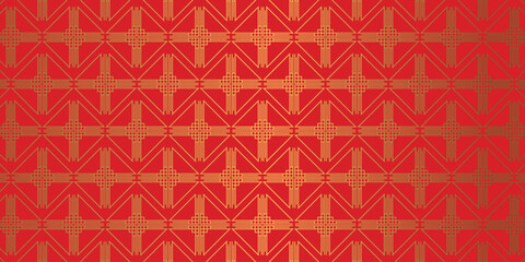 Happy Chinese new year pattern seamless vector. Wallpaper with gold chinese pattern on red background. Modern luxury oriental illustration for cover, banner, website, decor.