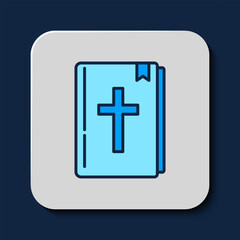 Obraz premium Filled outline Holy bible book icon isolated on blue background. Vector
