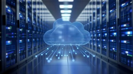 Virtual cloud representation in a digital storage environment showcasing data transfer and connectivity