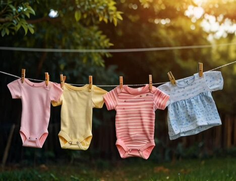 baby clothes hanging on clothesline