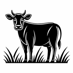 Obraz premium Black and white cow standing in grass