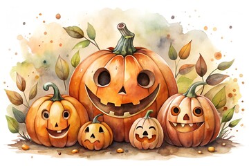 Spooky Pumpkin Family Halloween Watercolor