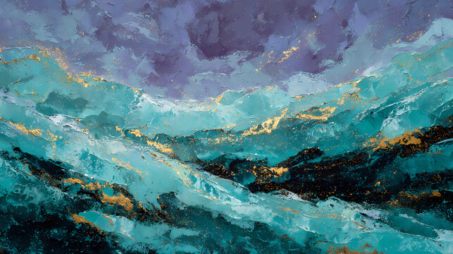 exhibition banner for modern art | sacred solitude | fragile hope | emerald and gold | diagonal tension | twilight skies | swirling texture fields | dynamic linework | urban melancholy |