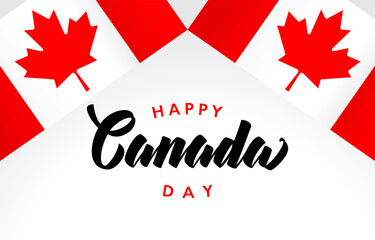 Happy Canada Day cute poster with 3D flag frame, greeting card design. Postcard concept. Canadian national holiday celebrating graphic template. Editable invitation, creative congrats. Ticket design