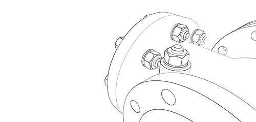 Technical drawing CAD stylized industrial pipe component or flange assembly, part of a pressurized system