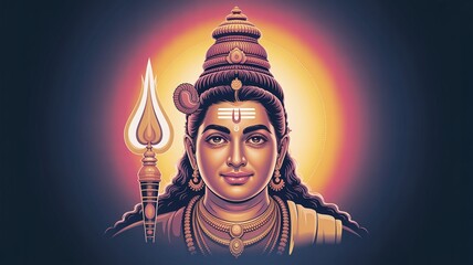 Fototapeta premium Murugan,Hindu, Hindu God Murugan Portrait, Radiant Halo