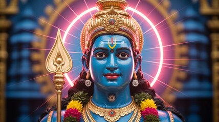 Obraz premium Murugan,Hindu, Divine Blue God, Temple Halo, Focus