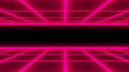 4K futuristic synthwave 80s style retro background video. Sci-fi seamless looping animation with the two grid neon on top and the bottom - Powered by Adobe