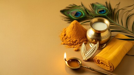 Obraz premium Murugan,Hindu, Hindu Puja items on beige backdrop