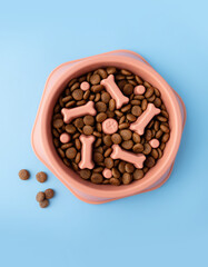 Cat and dog orange slow Feeding Bowl on blue background