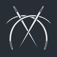 Straight and curved sewing needles crossed. Vector illustration