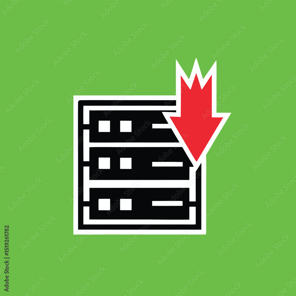 Poster server downtime illustration with red arrow symbolizing network failure and system errors