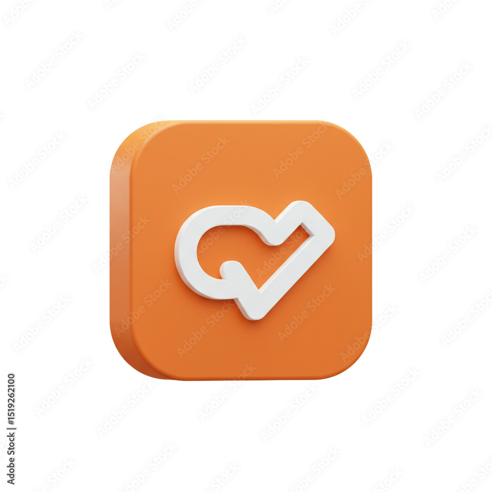 Fototapete 3d rendered orange square icon with white checkmark symbol signifying approval and validation