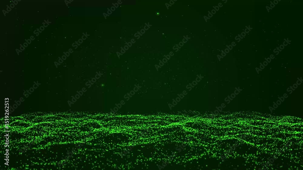 Poster technology background seamless looping exploding green particles innovation. futuristic abstract dig