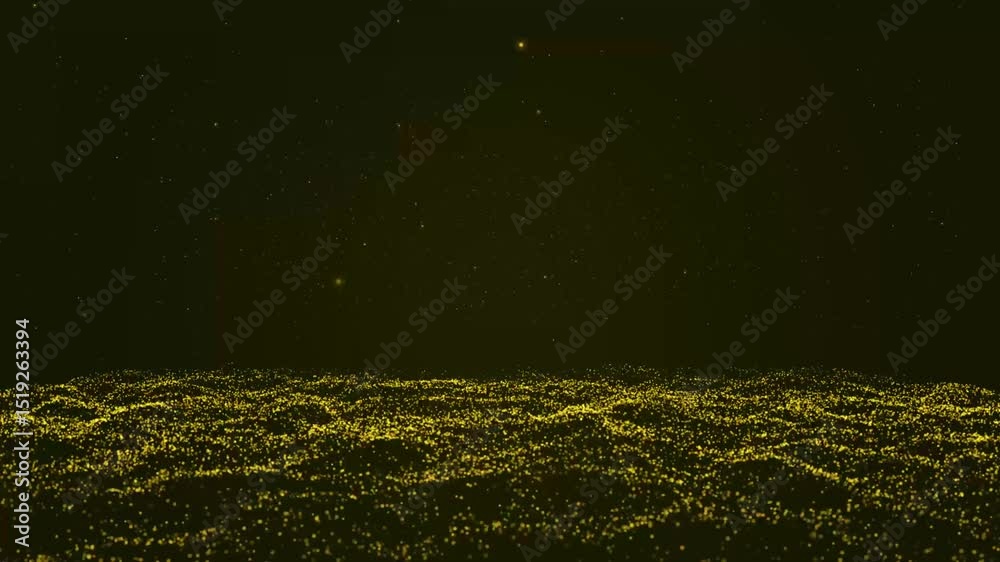 Poster technology background seamless looping exploding yellow particles innovation. futuristic abstract di