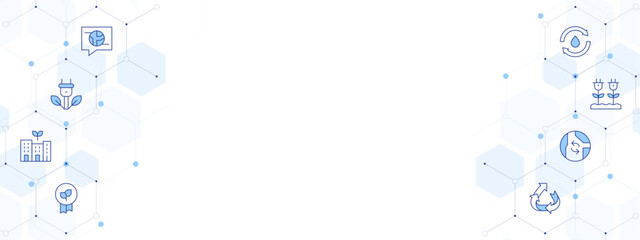 Sustainability Banner Vector Illustration with Two-sided Icon Style. Line Duotone icon. Containing. speech bubble, sustainable energy, sustainable, badge, upcycling, recyclable, green energy, water