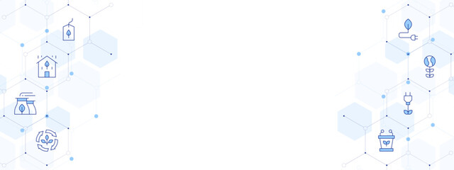 Sustainability Banner Vector Illustration with Two-sided Icon Style. Line Duotone icon. Containing. sustainable, factory, sustainability, responsible, green energy, world