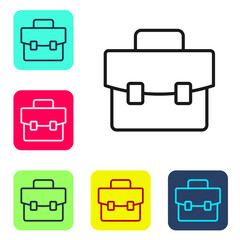 Black line Briefcase icon isolated on white background. Business case sign. Business portfolio. Set icons in color square buttons. Vector