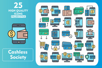 Cashless Society Line Filled Icon Set. Incleded Icons . Vector Icons Collection