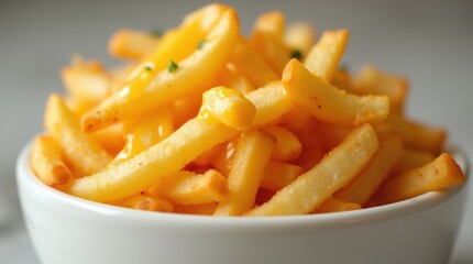 Cheese Fries in a White Bowl
