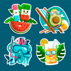 Happy Summer Vacations Cartoon Sticker Set