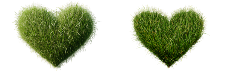 Heart-Shaped Grass Patch for Eco Design, Isolated PNG