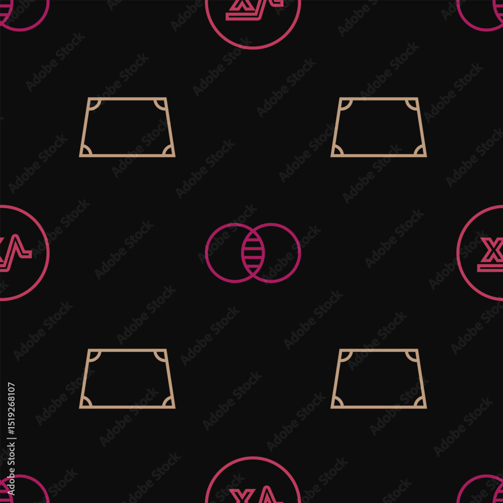 Poster set line square root of x glyph, acute trapezoid shape and mathematics sets and b on seamless patter