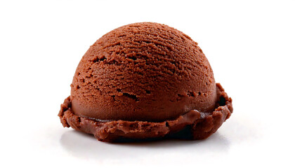 A single scoop of rich, dark chocolate ice cream, perfectly formed and photographed against a clean white background.