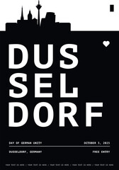 Dusseldorf typography minimalist vector poster for national event, festival, unity day, holiday layout. Brochure, leaflet, flyer, presentation image template with text for Germany city