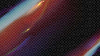 Abstract vector film leak effect. Vector damaged screen gradient background with burning effect and small particles isolated on checkered background. Vintage photo filter. Film flare overlay concept.