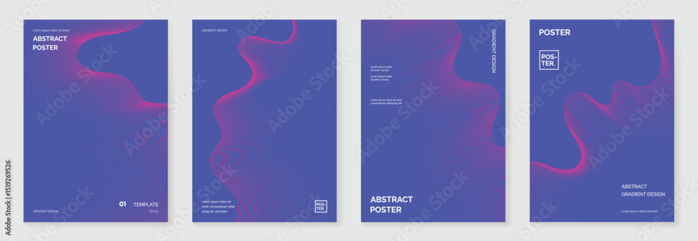 Poster abstract line wave gradient poster background vector set. minimalist cover template with vibrant per