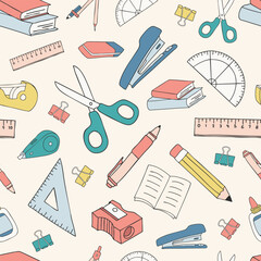 SCHOOL SUPPLIES PATTERN hand drawn illustration icon collection object set outline simple doodle stationery vector minimalist