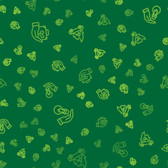 Set line Travel suitcase in hand, Light bulb and Burning car on seamless pattern. Vector